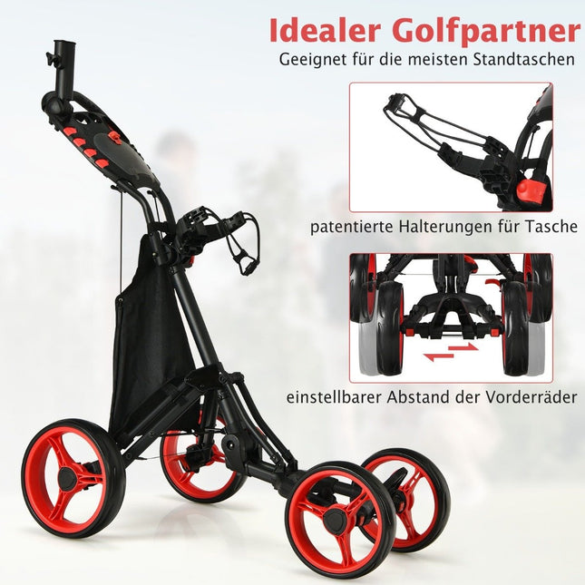 Golf Trolley 4 Wheel Golf Trolley Golf Cart Golf Folding Golf Caddy Golf Push Cart Made of Aluminum Red