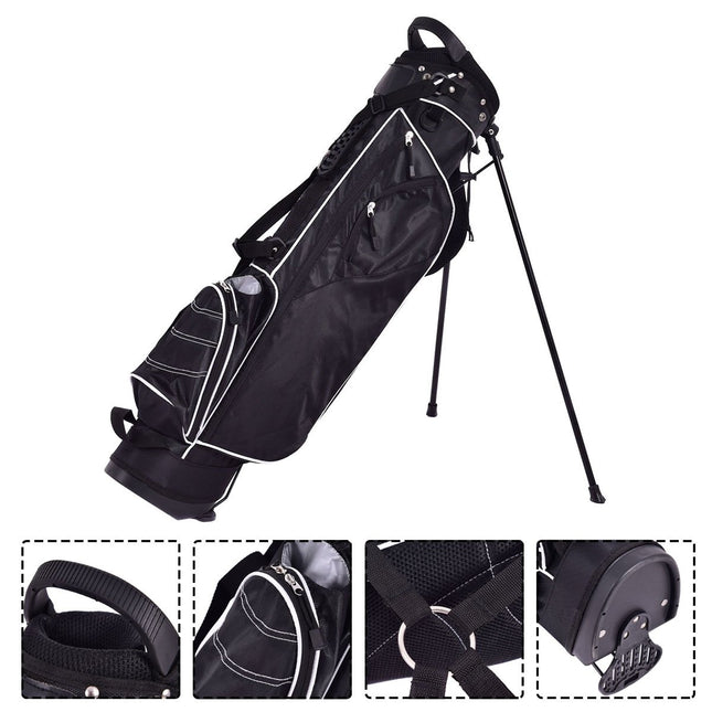 Golfový bag 9 palců, pencil bag, profesionální cestovní stand bag s oddílem na hlavy holí a popruhem-černá