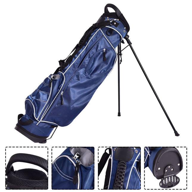 Golfový bag 9 palců, pencil bag, profesionální cestovní stand bag s oddílem na hlavy holí a popruhem-modrá