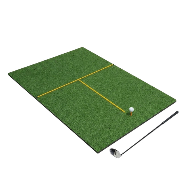 Golf hitting mat with 2 rubber tees, 2 alignment sticks and 6 tee positions, 152 x 92 cm, thickness 32 mm