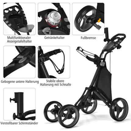 Golfový vozík 4kolový, skládací golfový caddy, push cart z hliníku, šedá