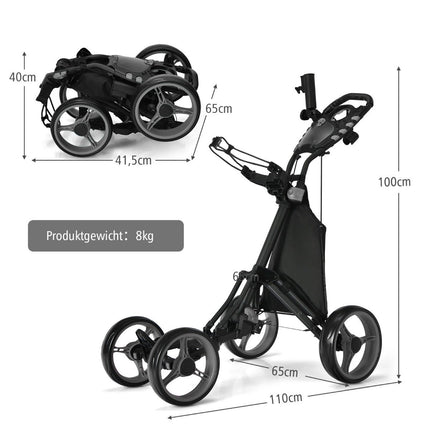 Golfový vozík 4kolový, skládací golfový caddy, push cart z hliníku, šedá