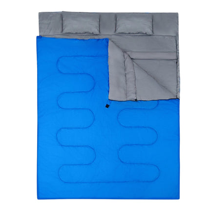 Goplus dvoumístný spacák pro 2 osoby, XL dekový spacák se 2 polštáři, černá/modrá, 220 x 150 cm-modrá