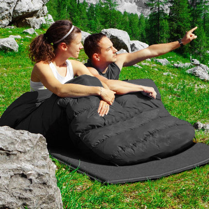 Goplus dvoumístný spacák pro 2 osoby, XL dekový spacák se 2 polštáři, černá, 220 x 150 cm