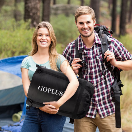 Goplus dvoumístný spacák pro 2 osoby, XL dekový spacák se 2 polštáři, černá, 220 x 150 cm