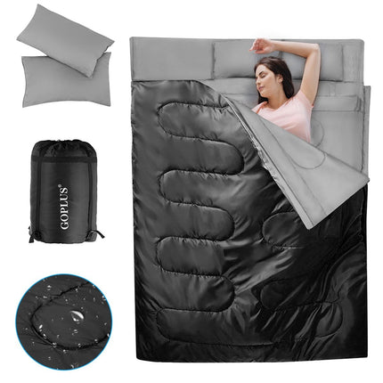 Goplus dvoumístný spacák pro 2 osoby, XL dekový spacák se 2 polštáři, černá, 220 x 150 cm
