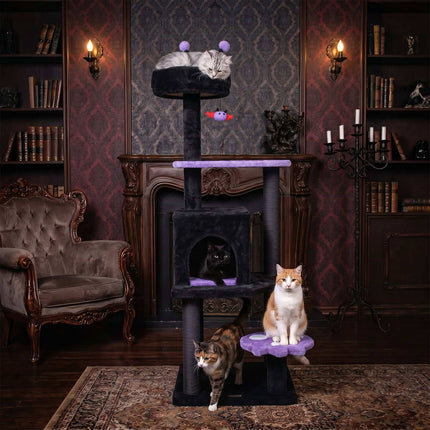 Gothic Cat Tree with Scratching Posts, Bed & Cave, 144 cm