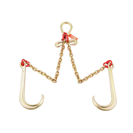Grade 80 V-Bridle Tow Chain, 5/16 in x 2 ft, J and Grab Hooks