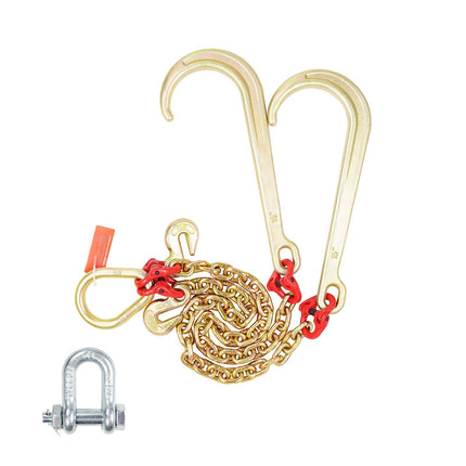 Grade 80 V-Bridle Tow Chain, 5/16 in x 2 ft, J and Grab Hooks