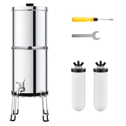 Gravity-Fed Water Filter System, 2.25 gal, Stainless Steel, 2 Filters