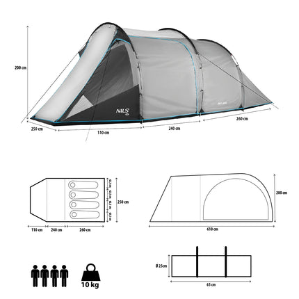 Graues Campingzelt, 2 Personen, wasserdicht