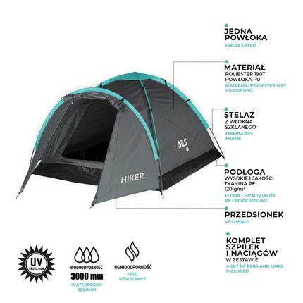 Gray Camping Tent for Hikers, Lightweight, 2-Person