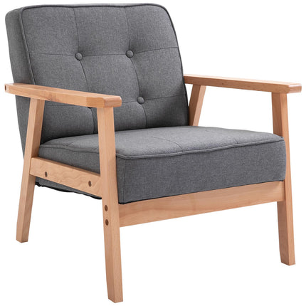 Gray Linen Armchair with Wooden Frame, 120kg Capacity
