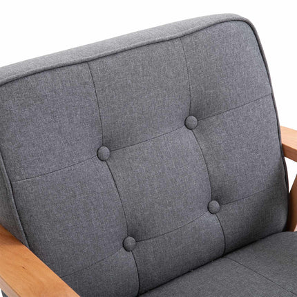 Gray Linen Armchair with Wooden Frame, 120kg Capacity