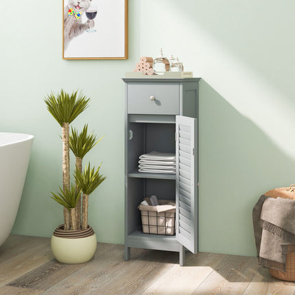Gray MDF Bathroom Floor Cabinet with Drawer & Shutter Door