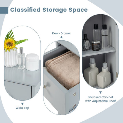 Gray MDF Bathroom Floor Cabinet with Drawer & Shutter Door