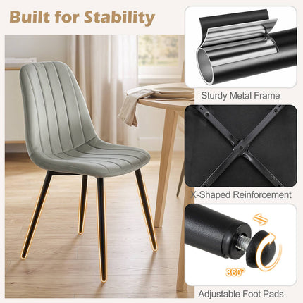 Gray Upholstered Dining Chairs Set of 4 with Metal Legs