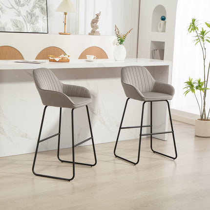Gray Velvet Bar Stools Set of 2 with Metal Legs