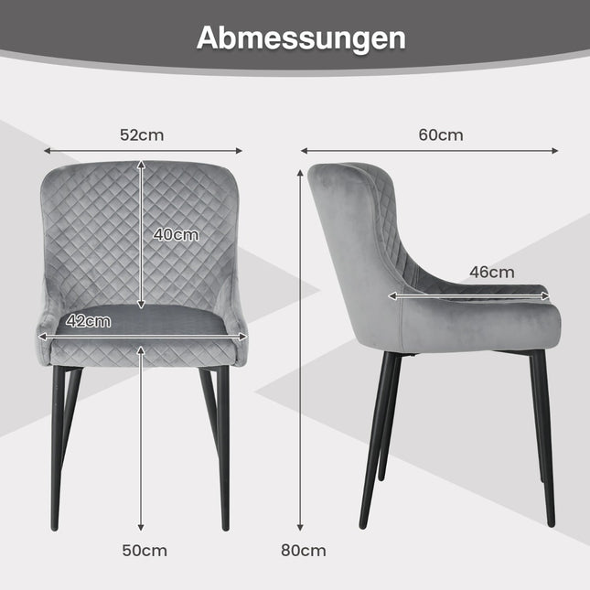 Gray Velvet Dining Chairs Set of 2 with Metal Legs