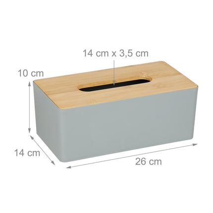 Šedý box na kapesníky s bambusovým víkem