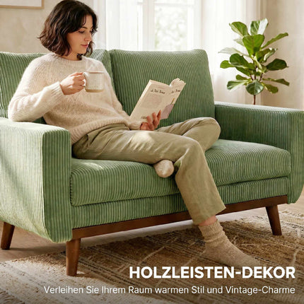 Green Cord 2-Seater Sofa, 134 cm with Pocket Springs