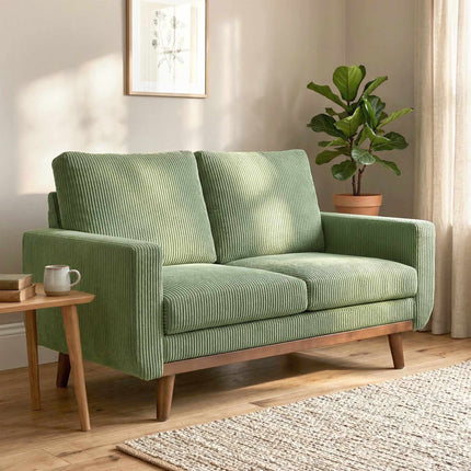 Green Cord 2-Seater Sofa, 134 cm with Pocket Springs