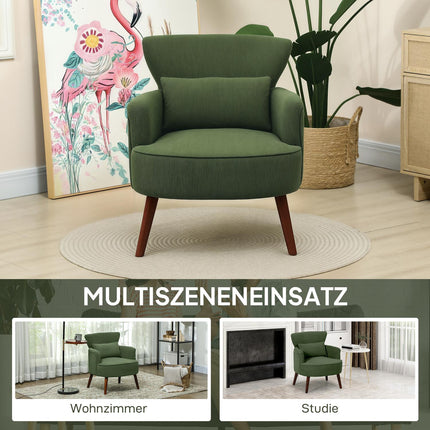 Green Corduroy Wingback Chair – High-Density Foam, 18cm Padding