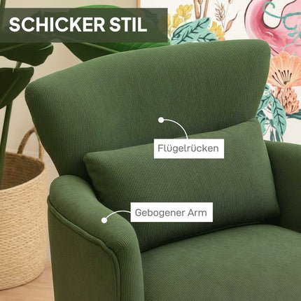 Green Corduroy Wingback Chair – High-Density Foam, 18cm Padding