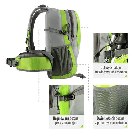 Green Hiking Backpack, 35L Capacity, Lightweight