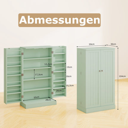 Green Kitchen Pantry Cabinet with Adjustable Shelves, 104 cm