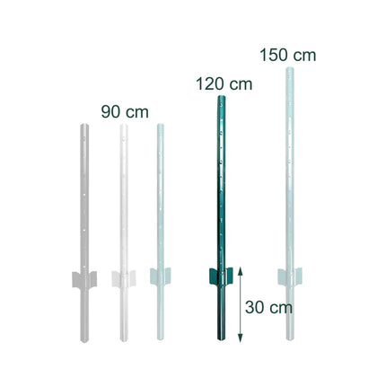 Zelené ocelové plotové sloupky se zemními kotvami, 120 cm, sada 10 ks