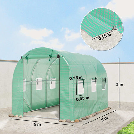 Greenhouse 3x2x2m with Roll-Up Doors & Mesh Windows
