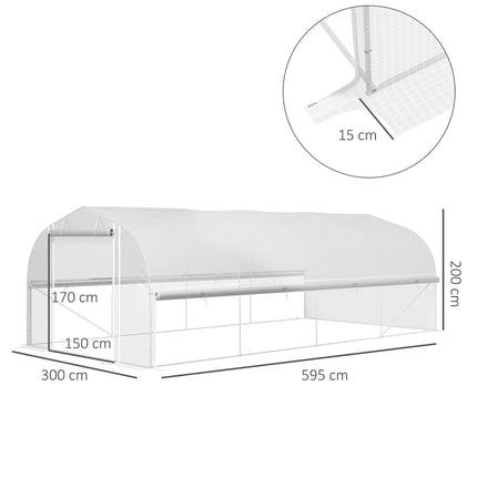 UV-resistant 6x3x2m Greenhouse, Roll-Up Sides, Steel Frame