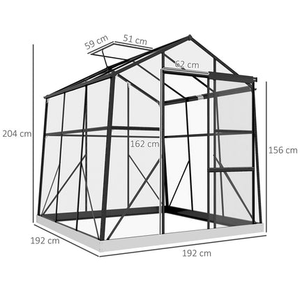 Aluminum greenhouse with sliding door, 3.68 m², black