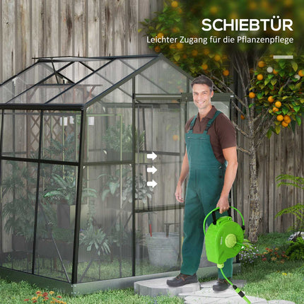 Aluminum greenhouse with sliding door, 3.68 m², black