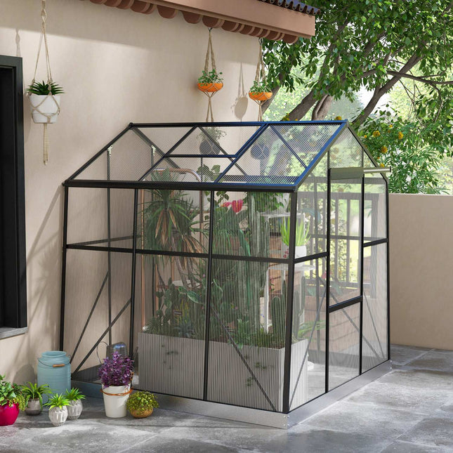 Hliníkový skleník s posuvnými dveřmi, 3.68 m², černý