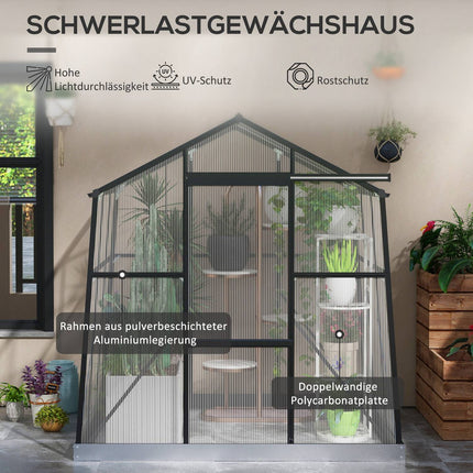 Aluminum greenhouse with sliding door, 3.68 m², black
