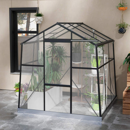 Aluminum greenhouse with sliding door, 3.68 m², black