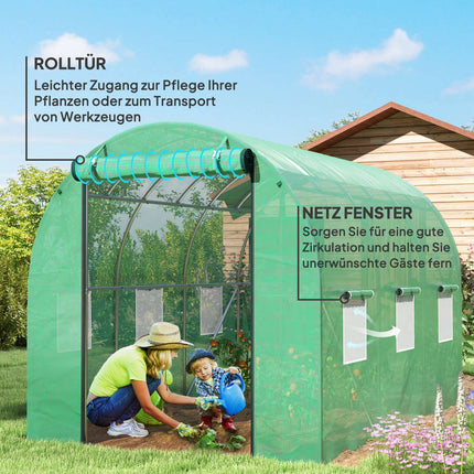 Skleník 3x2x2m, UV odolný, rolovací dveře, 6 oken