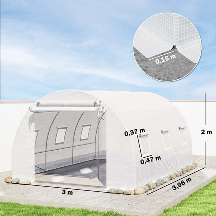 Greenhouse with PE Cover, Mesh Door, Support Rods, White