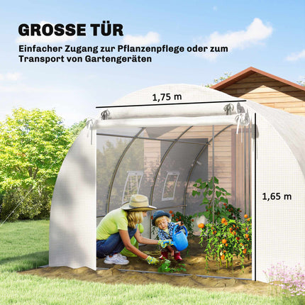 Greenhouse with PE Cover, Mesh Door, Support Rods, White