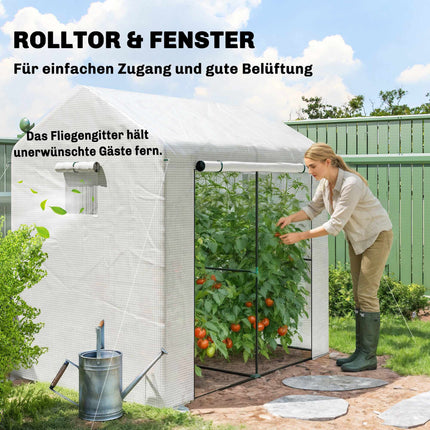 Greenhouse with Roll-Up Door, 200x200x140 cm, White/Green