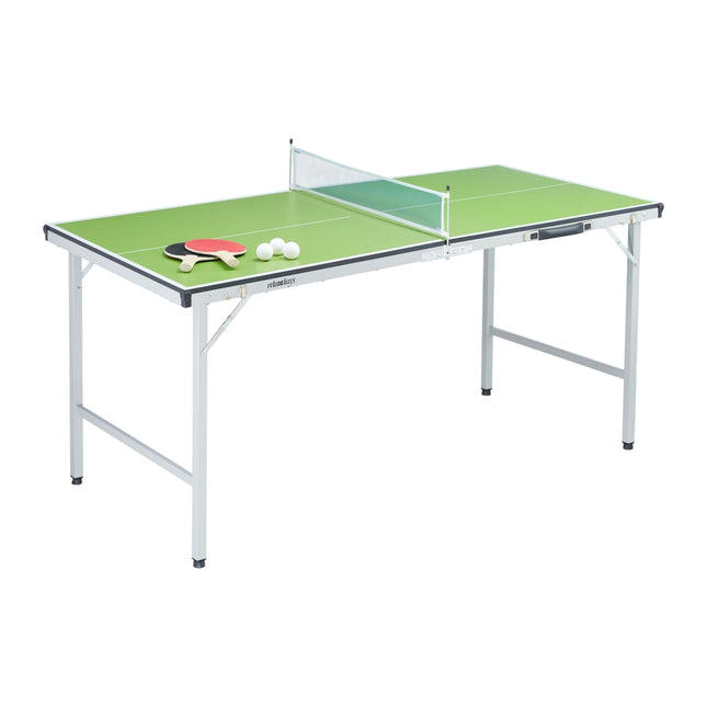 Green ping pong table with accessories