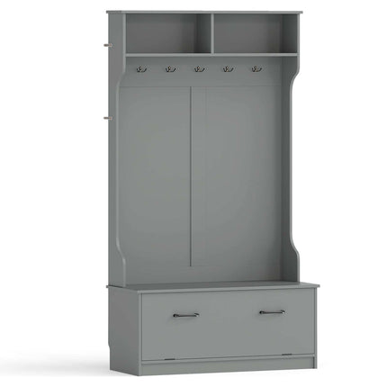Grey Coat Rack with Shelves and Hooks – 2-in-1 Design