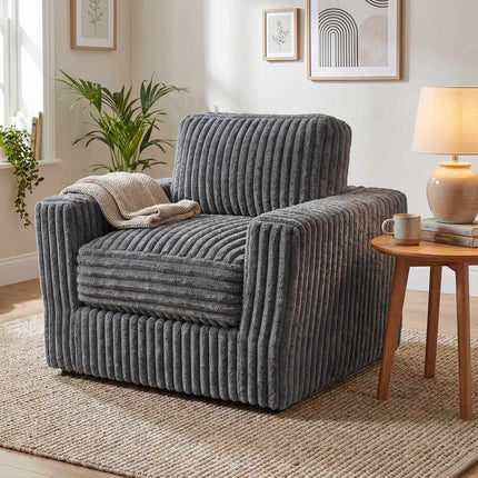 Grey Corduroy Foam Sofa with Removable Cover & Cushions