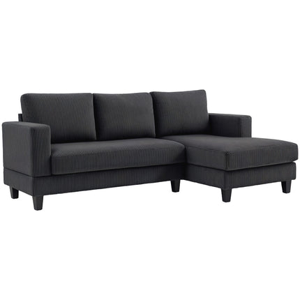 Grey L-Shaped 3-Seater Sofa with Chaise, Cord Fabric