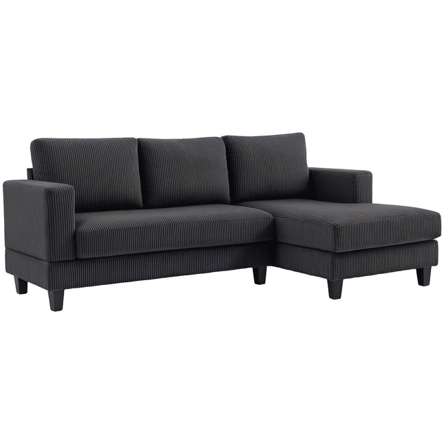 Grey L-Shaped 3-Seater Sofa with Chaise, Cord Fabric