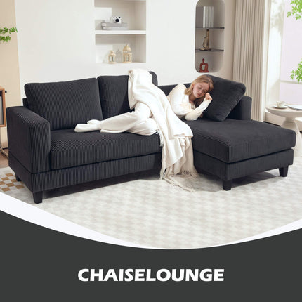Grey L-Shaped 3-Seater Sofa with Chaise, Cord Fabric