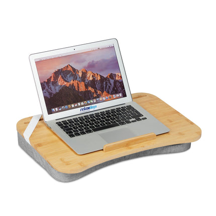Grauer Lapdesk mit Bambustablett
