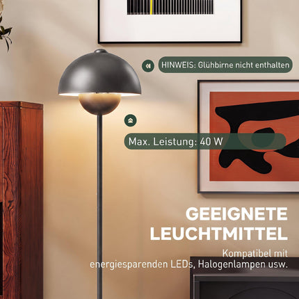 Grey Metal Floor Lamp with Round Shade and Foot Switch